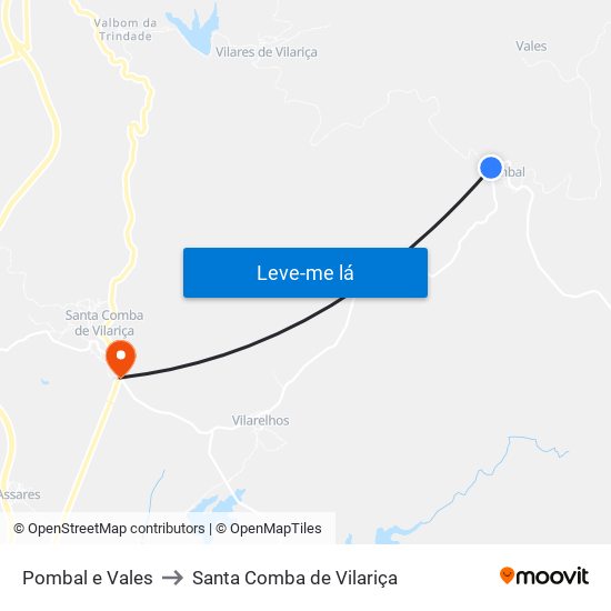 Pombal e Vales to Santa Comba de Vilariça map