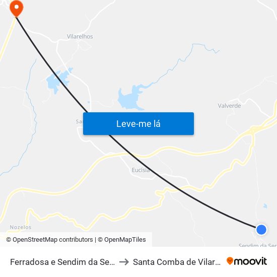 Ferradosa e Sendim da Serra to Santa Comba de Vilariça map