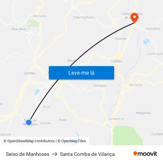 Seixo de Manhoses to Santa Comba de Vilariça map