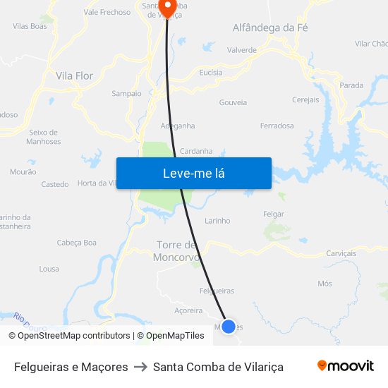 Felgueiras e Maçores to Santa Comba de Vilariça map