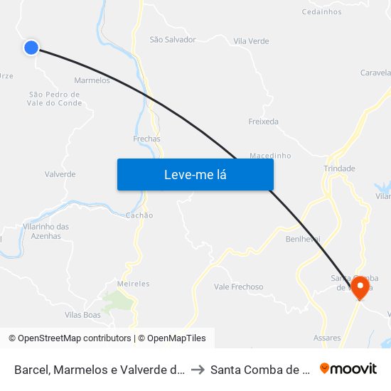 Barcel, Marmelos e Valverde da Gestosa to Santa Comba de Vilariça map