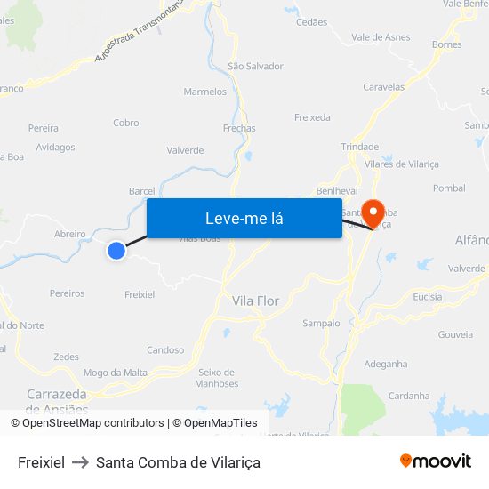 Freixiel to Santa Comba de Vilariça map