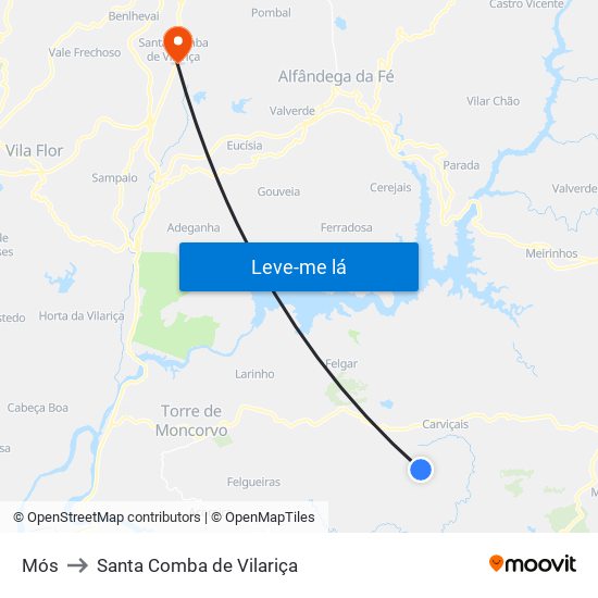 Mós to Santa Comba de Vilariça map