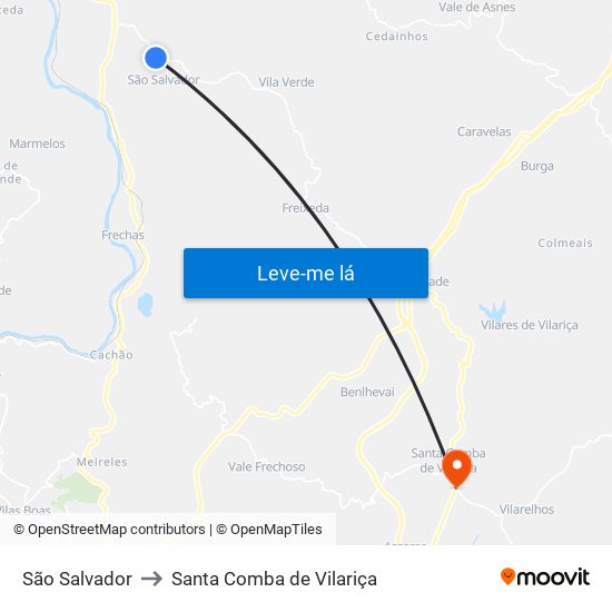 São Salvador to Santa Comba de Vilariça map