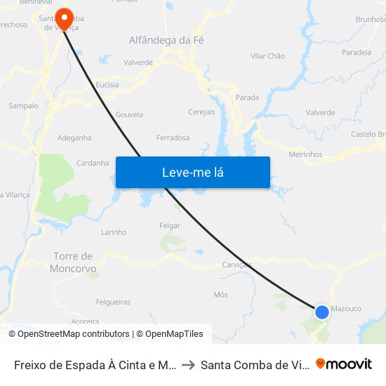 Freixo de Espada À Cinta e Mazouco to Santa Comba de Vilariça map