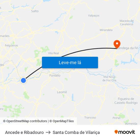 Ancede e Ribadouro to Santa Comba de Vilariça map