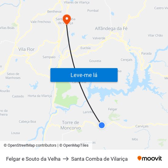 Felgar e Souto da Velha to Santa Comba de Vilariça map