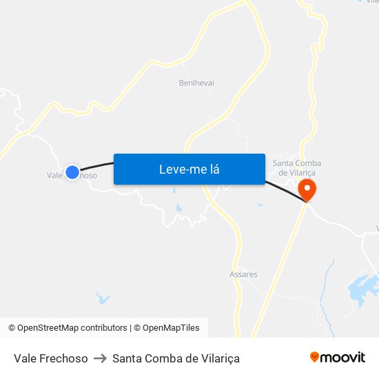 Vale Frechoso to Santa Comba de Vilariça map