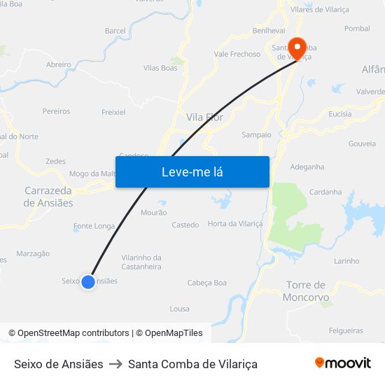Seixo de Ansiães to Santa Comba de Vilariça map