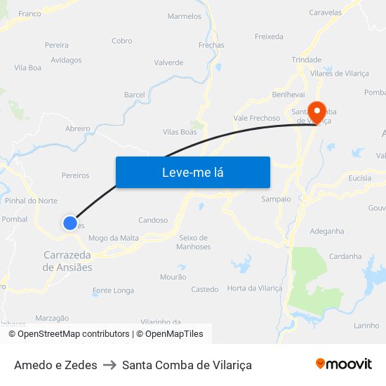 Amedo e Zedes to Santa Comba de Vilariça map