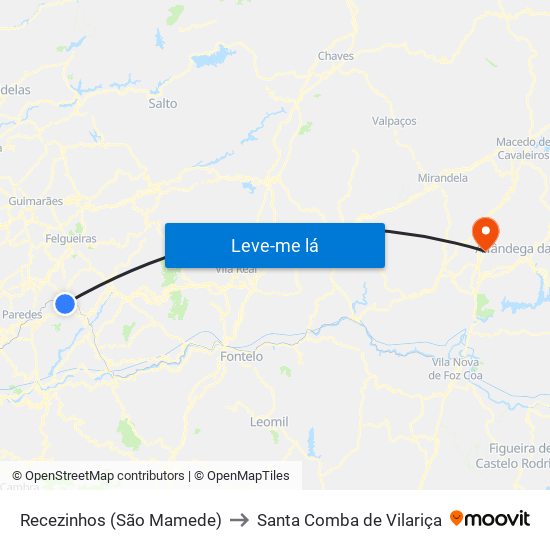 Recezinhos (São Mamede) to Santa Comba de Vilariça map