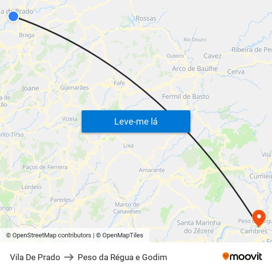 Vila De Prado to Peso da Régua e Godim map