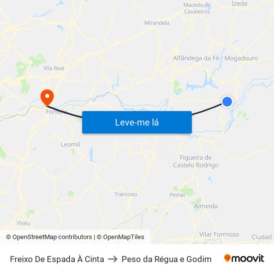 Freixo De Espada À Cinta to Peso da Régua e Godim map