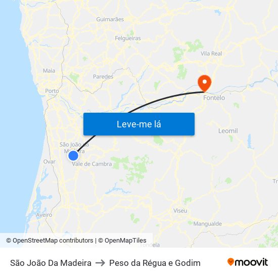 São João Da Madeira to Peso da Régua e Godim map