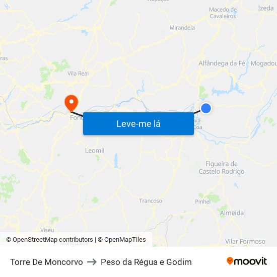 Torre De Moncorvo to Peso da Régua e Godim map