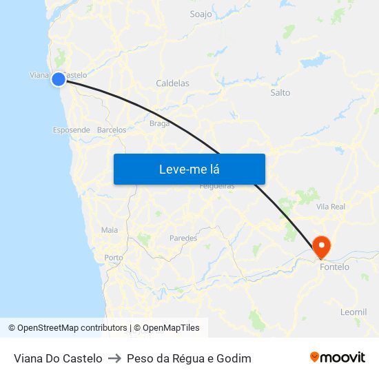 Viana Do Castelo to Peso da Régua e Godim map
