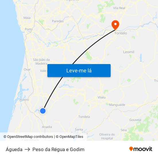 Águeda to Peso da Régua e Godim map