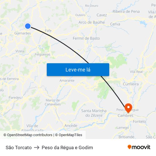 São Torcato to Peso da Régua e Godim map