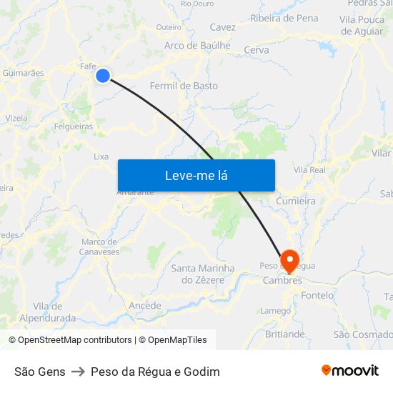 São Gens to Peso da Régua e Godim map