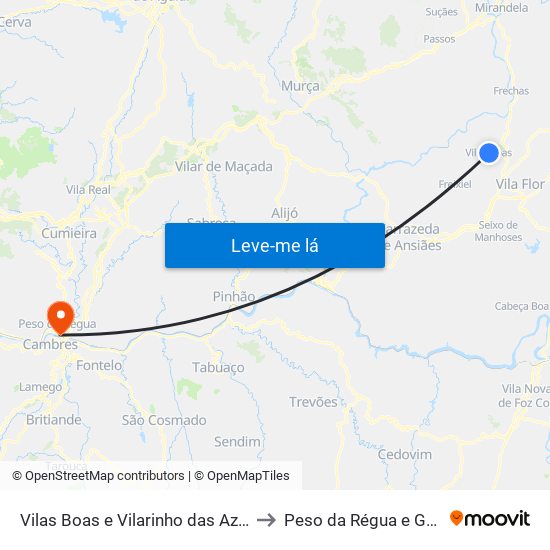 Vilas Boas e Vilarinho das Azenhas to Peso da Régua e Godim map