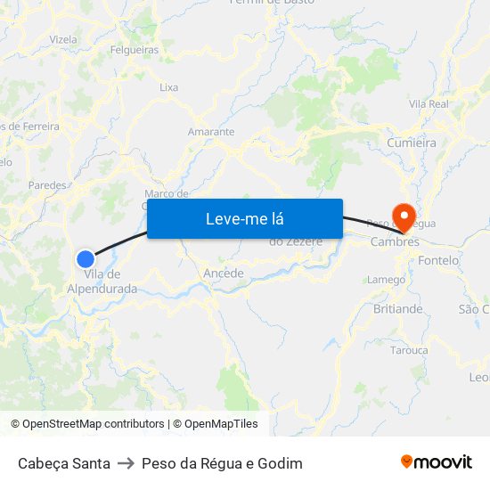 Cabeça Santa to Peso da Régua e Godim map