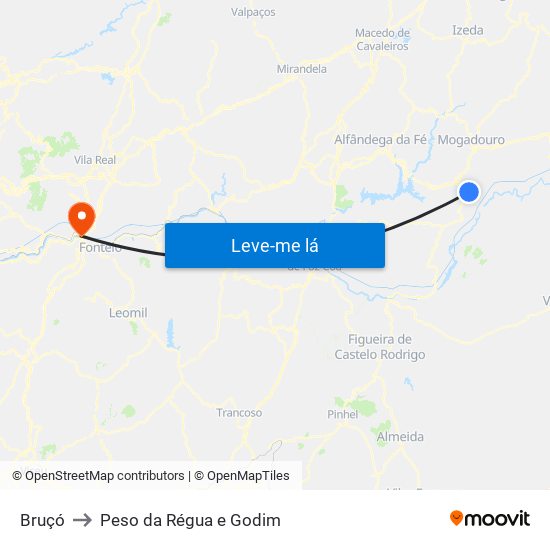 Bruçó to Peso da Régua e Godim map