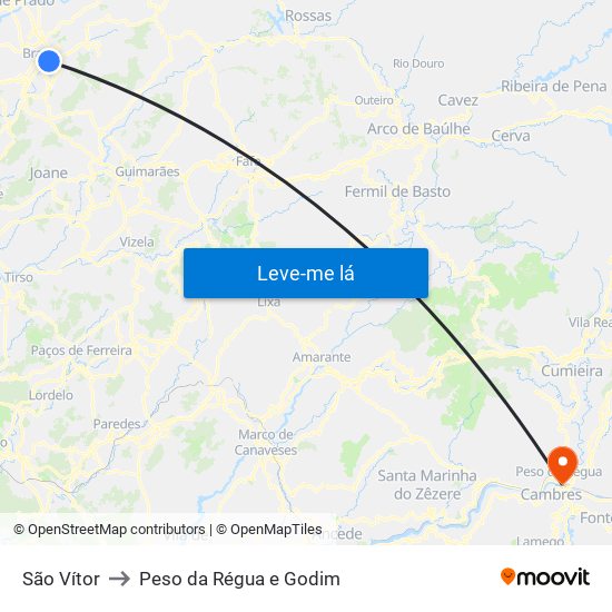 São Vítor to Peso da Régua e Godim map