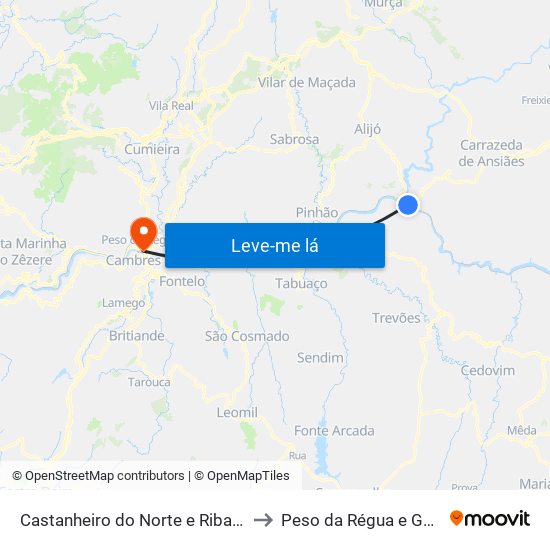 Castanheiro do Norte e Ribalonga to Peso da Régua e Godim map