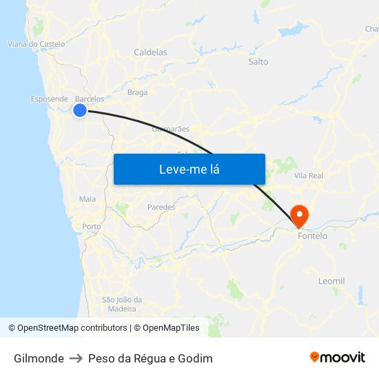 Gilmonde to Peso da Régua e Godim map