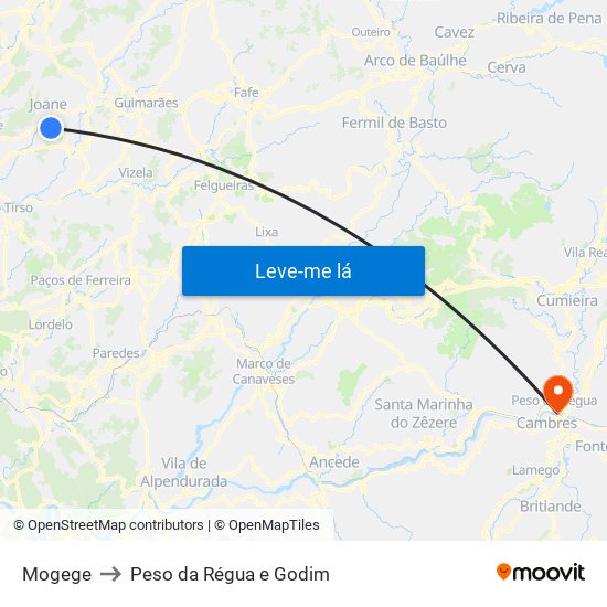 Mogege to Peso da Régua e Godim map