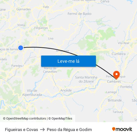 Figueiras e Covas to Peso da Régua e Godim map