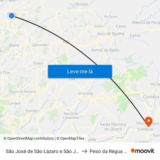 São José de São Lázaro e São João do Souto to Peso da Régua e Godim map