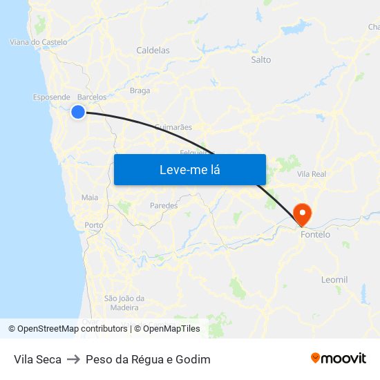 Vila Seca to Peso da Régua e Godim map