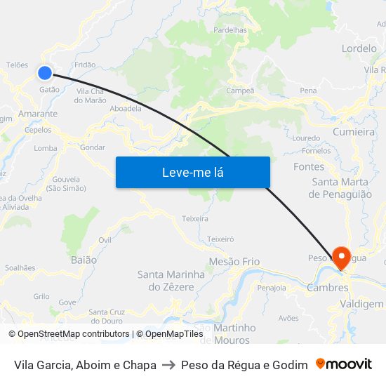 Vila Garcia, Aboim e Chapa to Peso da Régua e Godim map