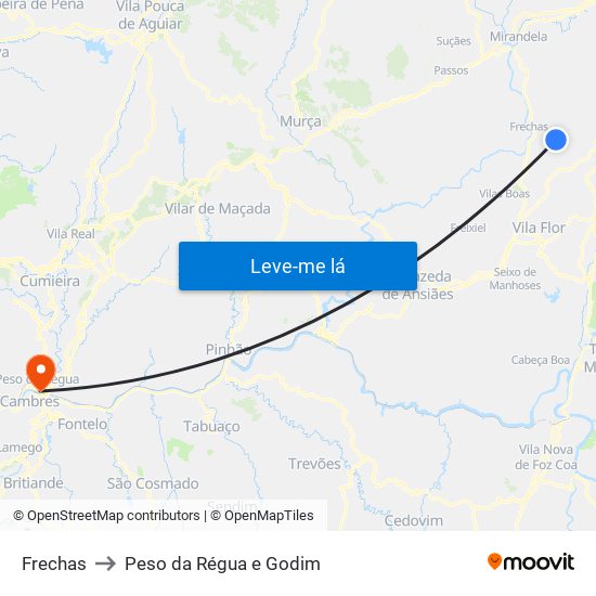 Frechas to Peso da Régua e Godim map