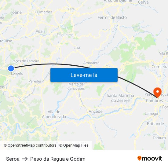 Seroa to Peso da Régua e Godim map