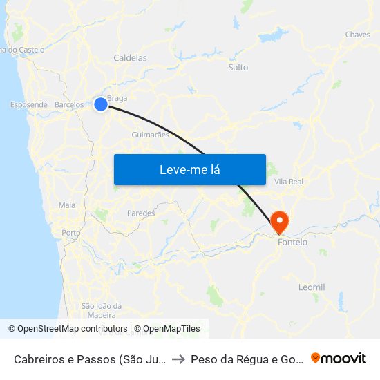 Cabreiros e Passos (São Julião) to Peso da Régua e Godim map