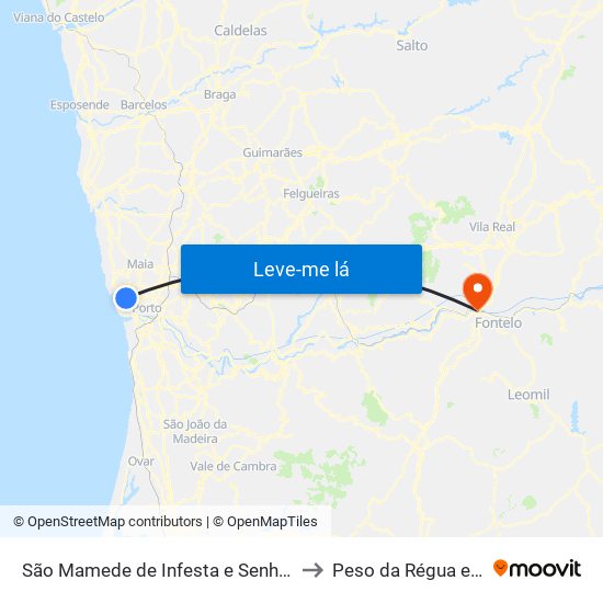 São Mamede de Infesta e Senhora da Hora to Peso da Régua e Godim map