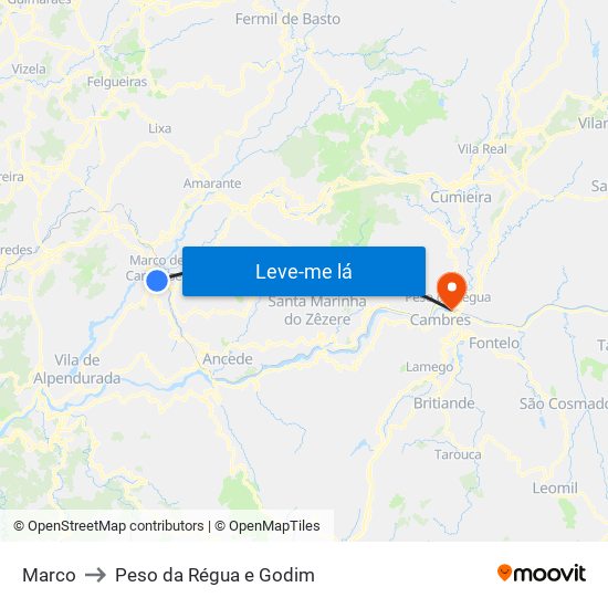 Marco to Peso da Régua e Godim map