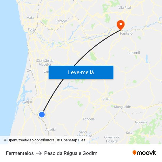 Fermentelos to Peso da Régua e Godim map
