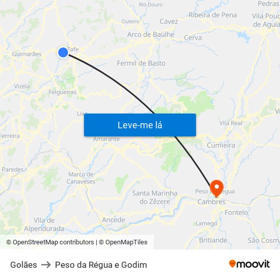 Golães to Peso da Régua e Godim map