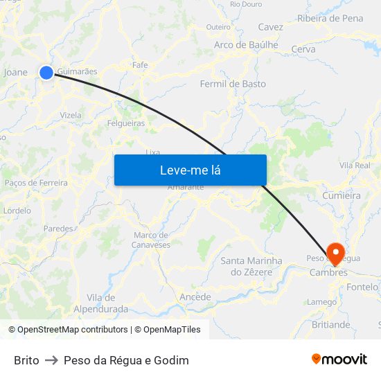 Brito to Peso da Régua e Godim map