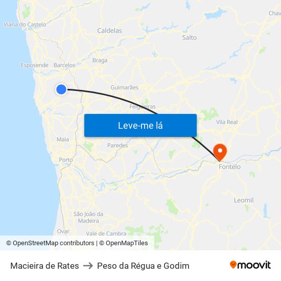 Macieira de Rates to Peso da Régua e Godim map