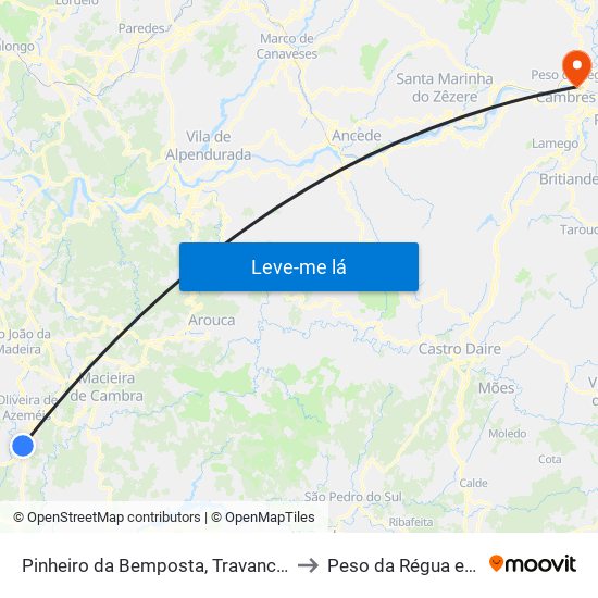 Pinheiro da Bemposta, Travanca e Palmaz to Peso da Régua e Godim map