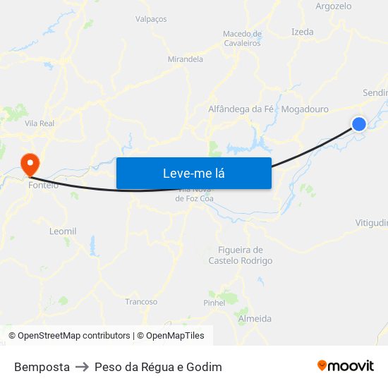 Bemposta to Peso da Régua e Godim map