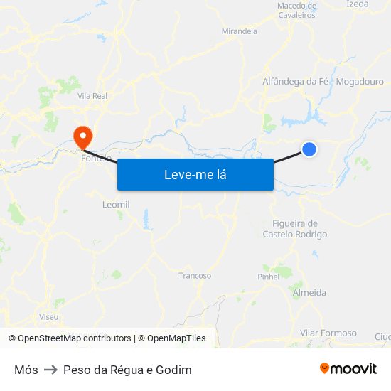 Mós to Peso da Régua e Godim map