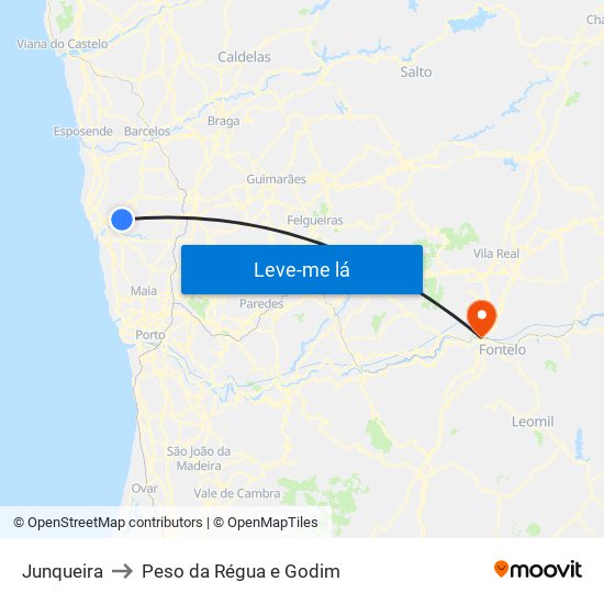 Junqueira to Peso da Régua e Godim map