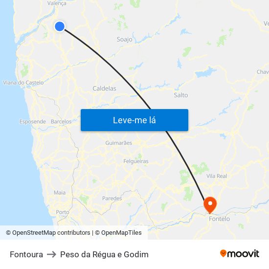 Fontoura to Peso da Régua e Godim map