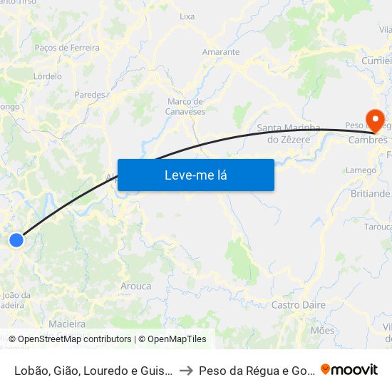 Lobão, Gião, Louredo e Guisande to Peso da Régua e Godim map