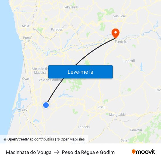 Macinhata do Vouga to Peso da Régua e Godim map